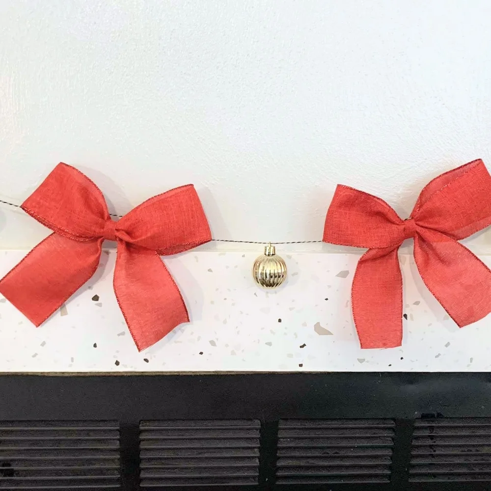 Handmade Red Ribbon & Ornament Garland